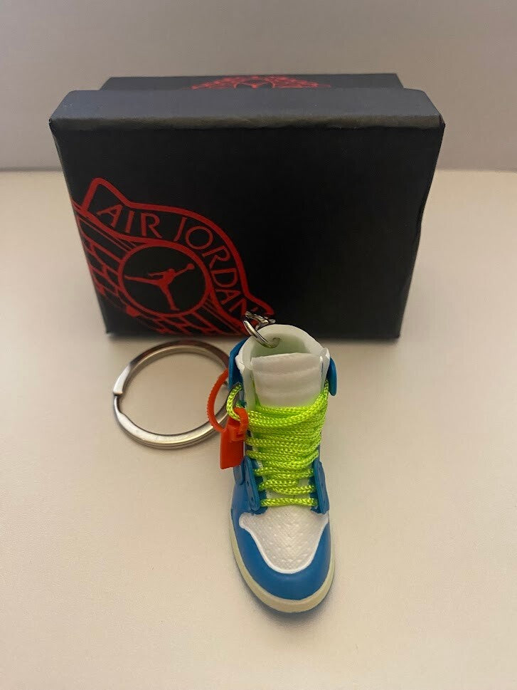 JORDAN 1 RETRO HIGH OFF-WHITE-(UNIVERSITY BLUE)-3D SNEAKER KEYCHAIN WITH BOX