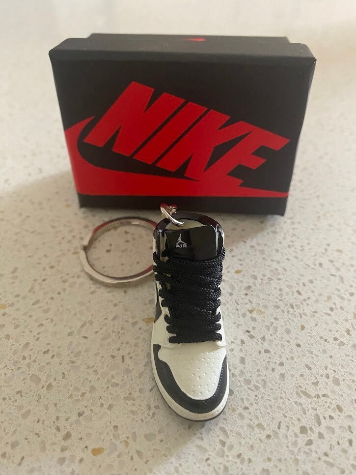 AIR JORDAN 1 MID-(WHITE BLACK)-3D SNEAKER KEYCHAIN WITH BOX