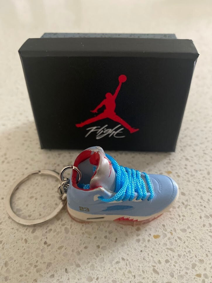 AIR JORDAN 5 RETRO-(TROPHY ROOM ICE BLUE)-1/6 SCALE 3D SNEAKER KEYCHAIN WITH BOX
