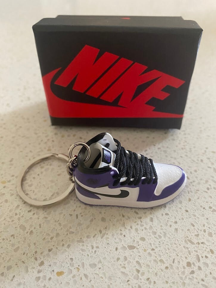 AIR JORDAN 1 RETRO HIGH-(COURT PURPLE WHITE)-3D SNEAKER KEYCHAIN WITH BOX