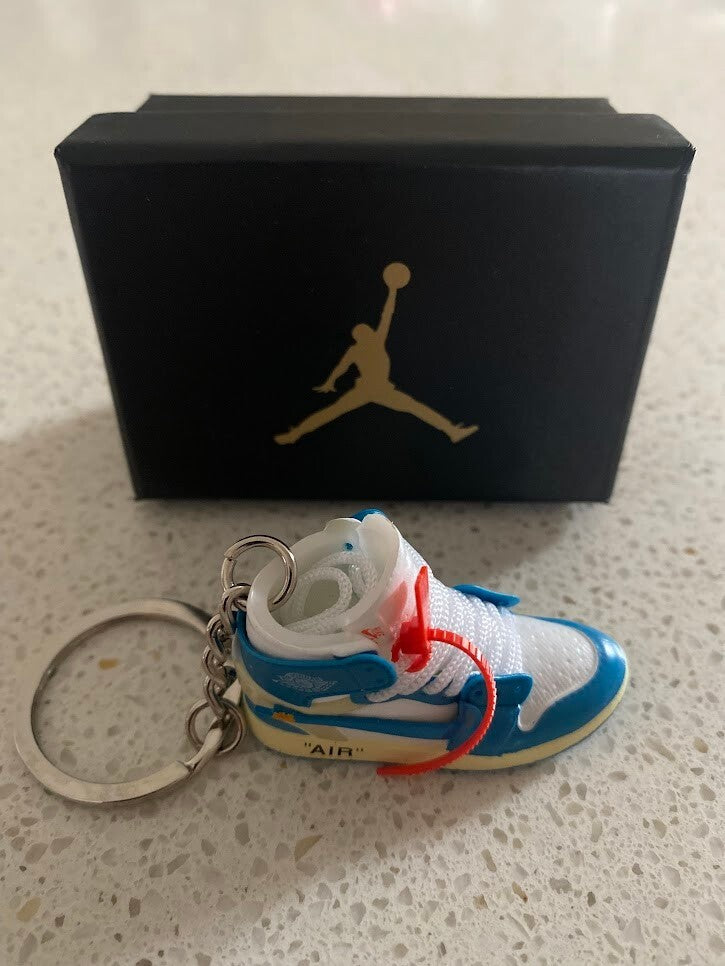 JORDAN 1 RETRO HIGH OFF-WHITE-(UNIVERSITY BLUE)-3D SNEAKER KEYCHAIN WITH BOX