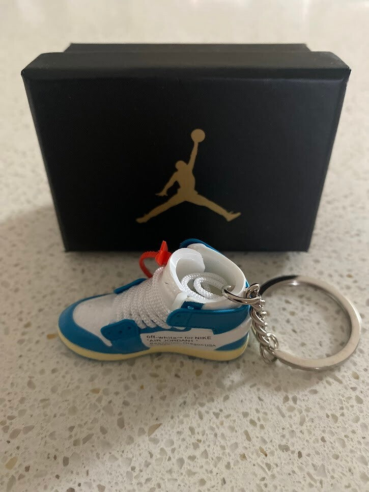 JORDAN 1 RETRO HIGH OFF-WHITE-(UNIVERSITY BLUE)-3D SNEAKER KEYCHAIN WITH BOX