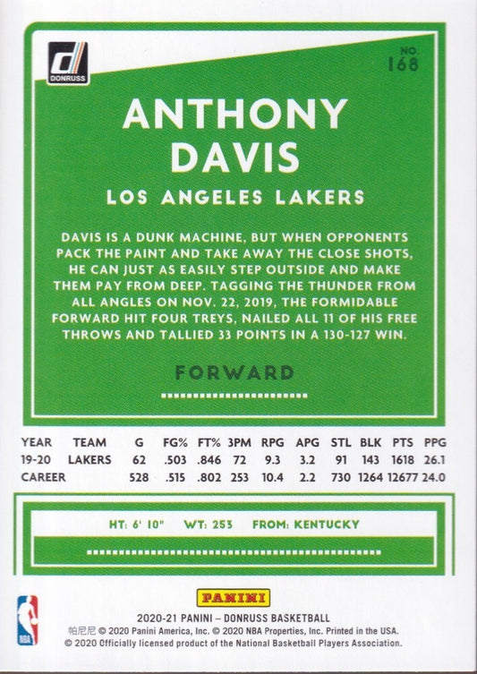 ANTHONY DAVIS-NO.168-2020/21 PANINI DONRUSS BASKETBALL TRADING CARD