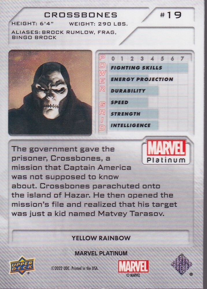 2023 MARVEL PLATINUM-CROSSBONES-NO.19 (YELLOW RAINBOW)