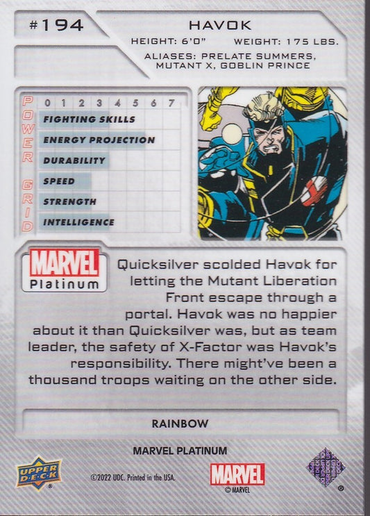 2023 UPPER DECK MARVEL PLATINUM-HAVOK-NO.194 (RAINBOW BASE)