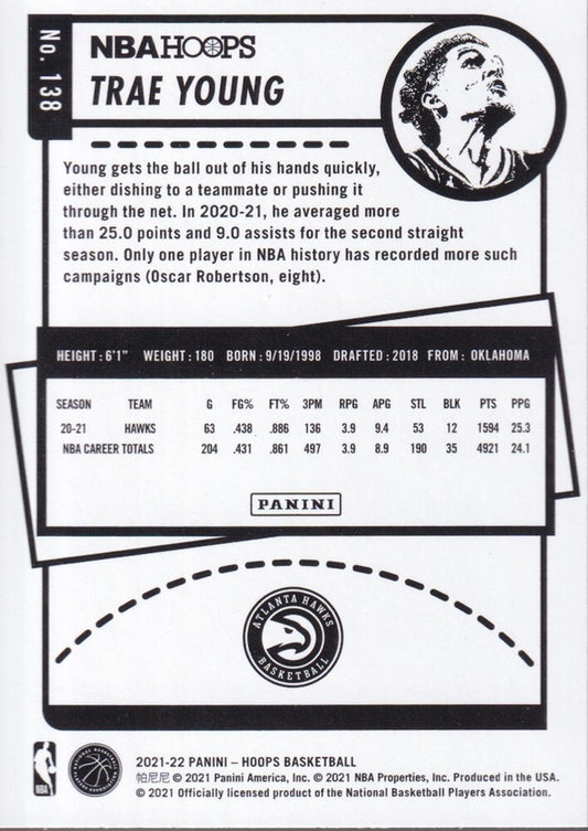 TRAE YOUNG-NO.138-2021/22 PANINI HOOPS BASKETBALL TRADING CARD