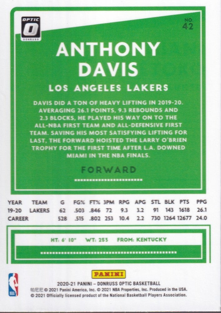 ANTHONY DAVIS-NO.42-2020/21 PANINI DONRUSS OPTIC BASKETBALL TRADING CARD