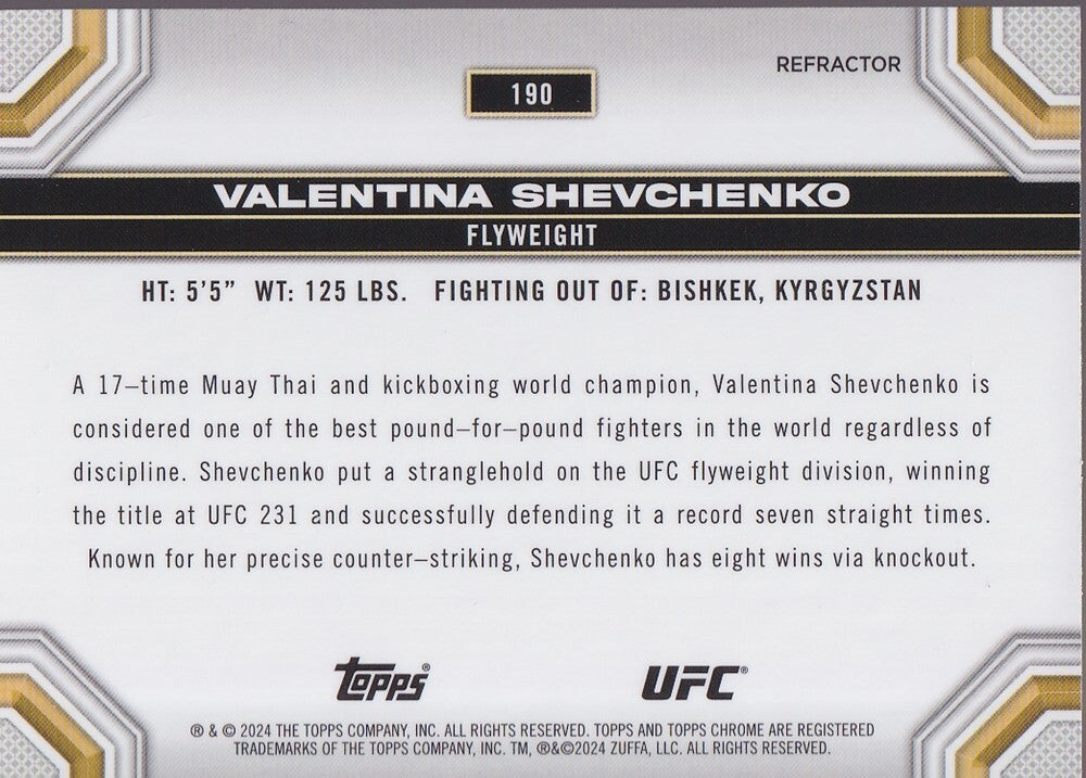 VALENTINA SHEVCHENKO-NO.190-CHROME REFRACTOR CARD-2024 TOPPS CHROME UFC