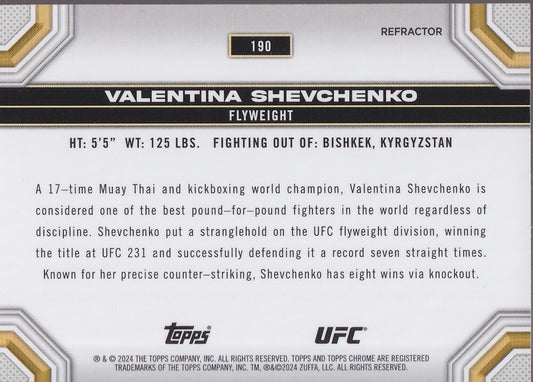 VALENTINA SHEVCHENKO-NO.190-CHROME REFRACTOR CARD-2024 TOPPS CHROME UFC