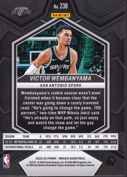 VICTOR WEMBANYAMA-NO.238 (BASE)-2023-24 PANINI-MOSAIC (RC) ROOKIE CARD