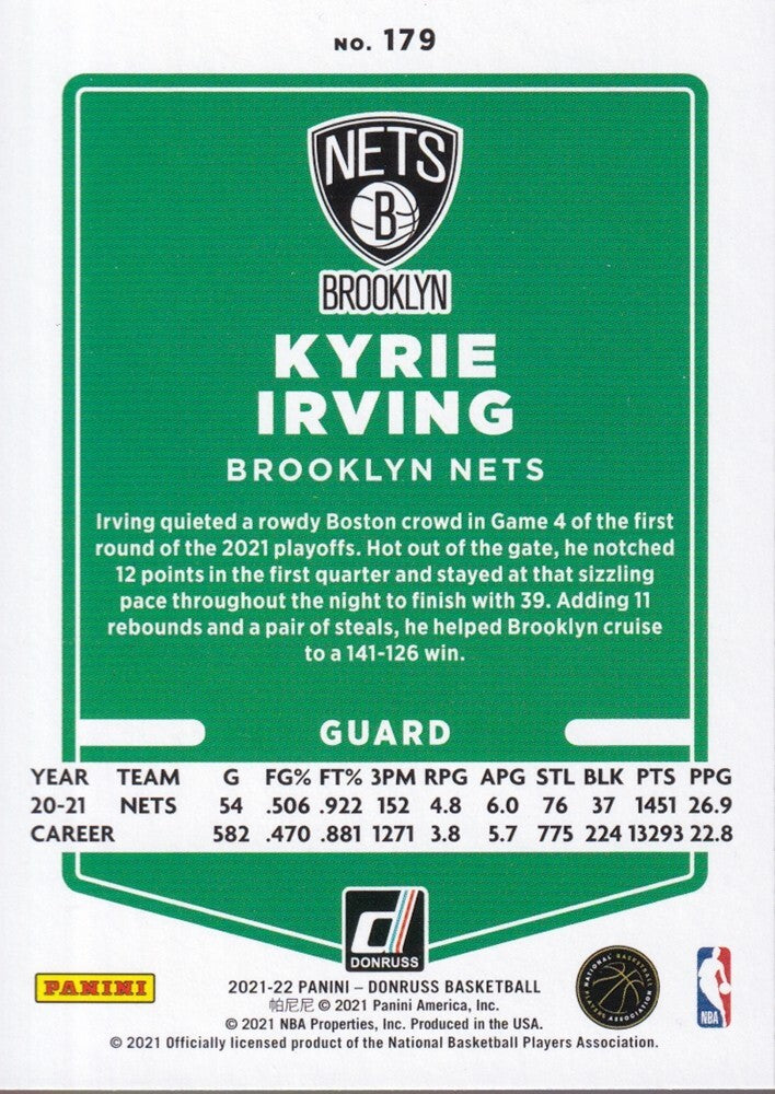 KYRIE IRVING-NO.179-2021/22 PANINI DONRUSS BASKETBALL TRADING CARD