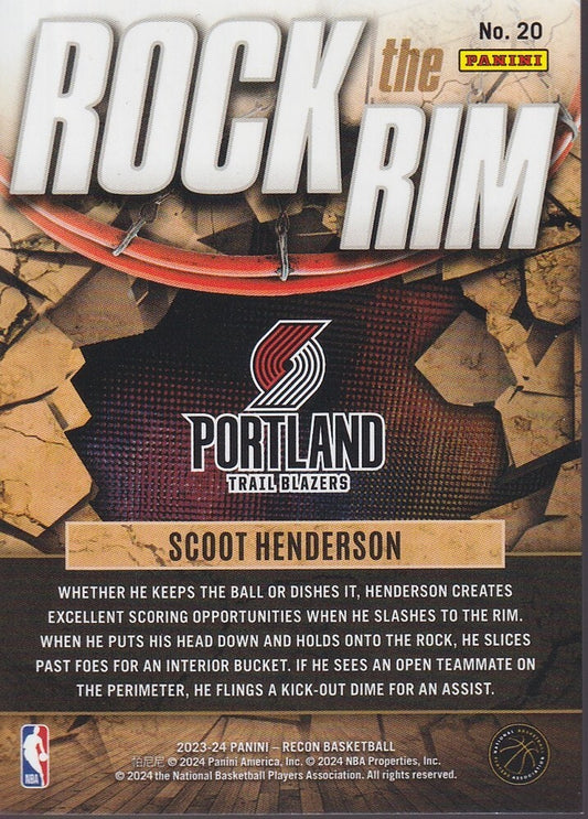 SCOOT HENDERSON-NO.20 (ROCK THE RIM)-2023-24 PANINI-RECON BASKETBALL ROOKIE (RC)