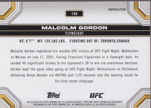 MALCOLM GORDON-NO.196-CHROME REFRACTOR CARD-2024 TOPPS CHROME UFC