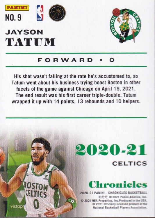 JAYSON TATUM-NO.9-2020/21 PANINI CHRONICLES BASKETBALL TRADING CARD