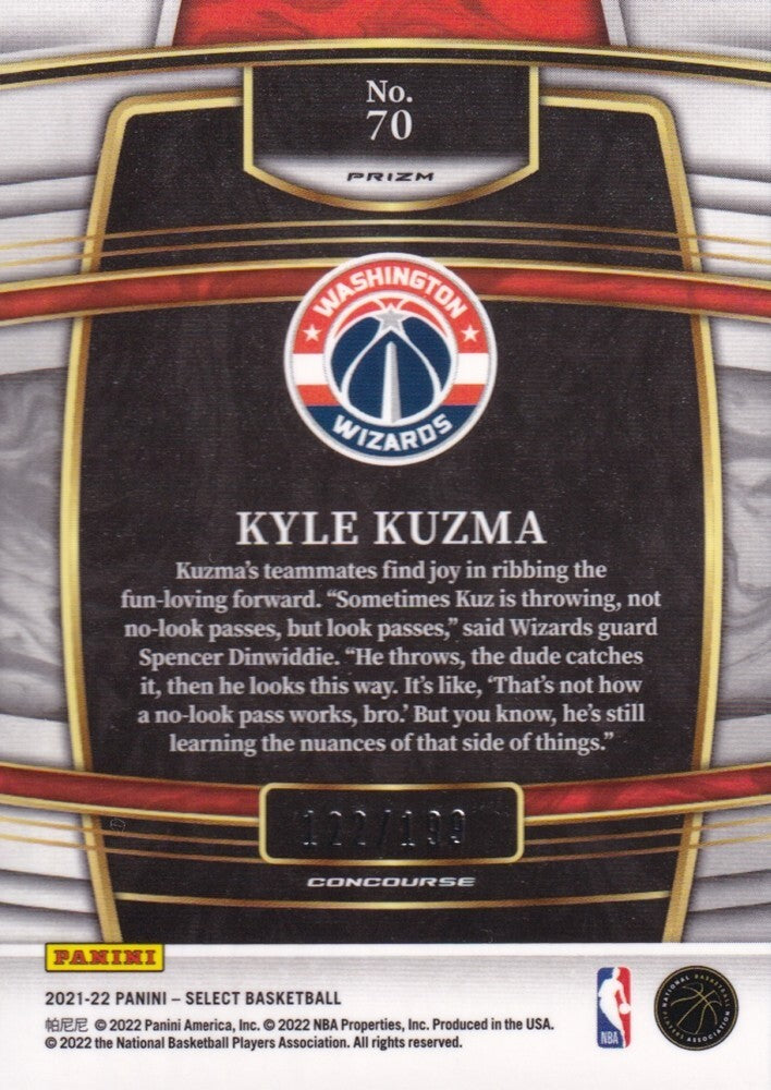 KYLE KUZMA-NO.70 (RED PRIZM-CONCOURSE #122/199)-2021/22 PANINI SELECT CARD