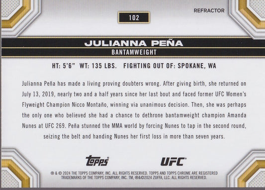 JULIANNA PENA-NO.102-CHROME REFRACTOR CARD-2024 TOPPS CHROME UFC