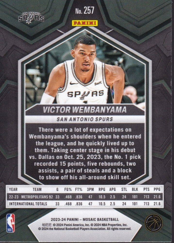 VICTOR WEMBANYAMA-NO.257 (NBA DEBUT)-2023-24 PANINI-MOSAIC (RC) ROOKIE CARD