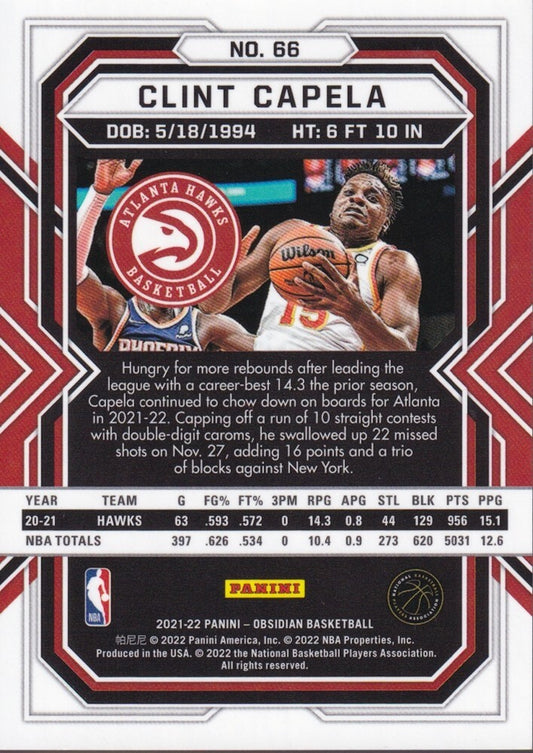 CLINT CAPELA-NO.66 (ELECTRIC ETCH RED FLOOD)-2021/22 PANINI OBSIDIAN CARD