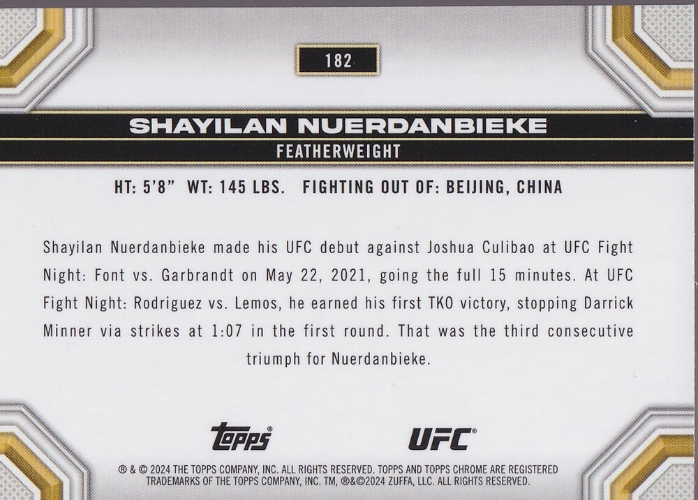 SHAYILAN NUERDANBIEKE-NO.182-PRISM REFRACTOR RC CARD-2024 TOPPS CHROME UFC