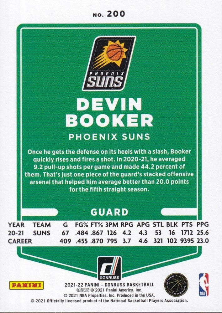 DEVIN BOOKER-NO.200-2021/22 PANINI DONRUSS BASKETBALL TRADING CARD