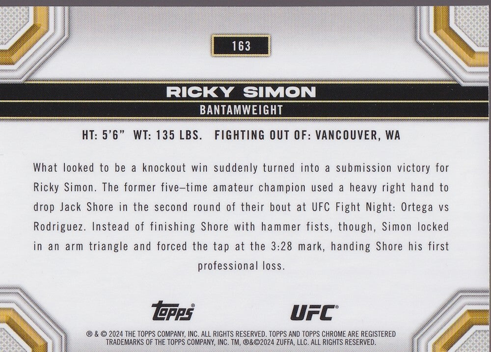 RICKY SIMON-NO.163-SEPIA REFRACTOR CARD-2024 TOPPS CHROME UFC