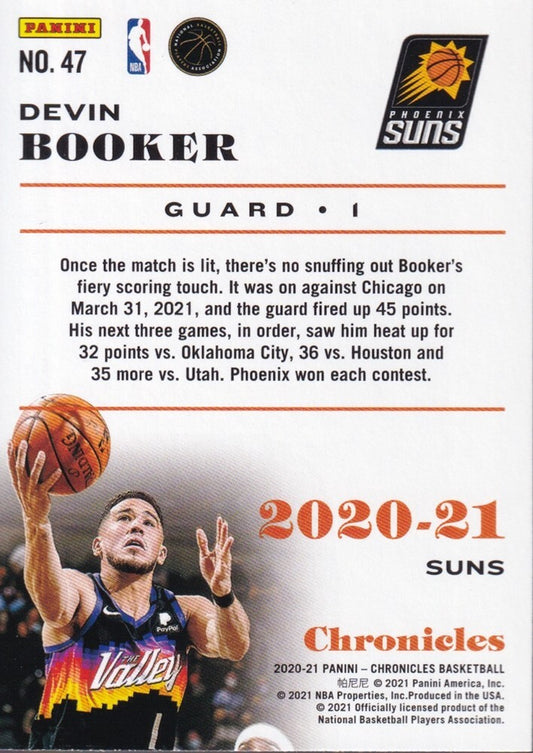 DEVIN BOOKER-NO.47-2020/21 PANINI CHRONICLES BASKETBALL TRADING CARD