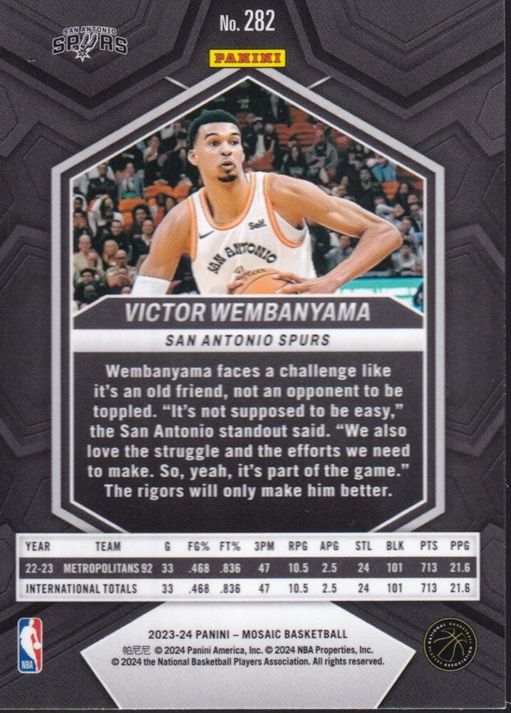VICTOR WEMBANYAMA-NO.282 (CITY EDITION)-2023-24 PANINI-MOSAIC (RC) ROOKIE CARD