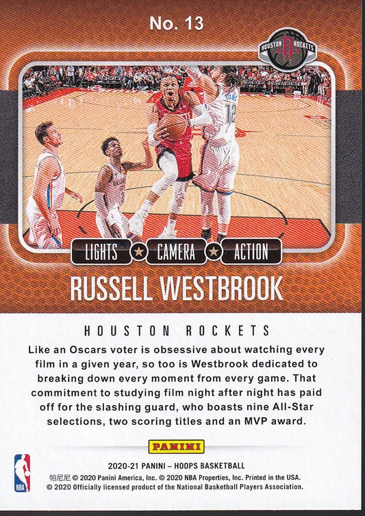 RUSSELL WESTBROOK-NO.13 (LIGHTS CAMERA ACTION)-NBA HOOPS 2020 TRADING CARD