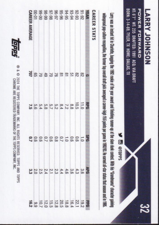 2023-24 Topps Chrome (NBA) Blue Basketball Refractors Card #32-Larry Johnson