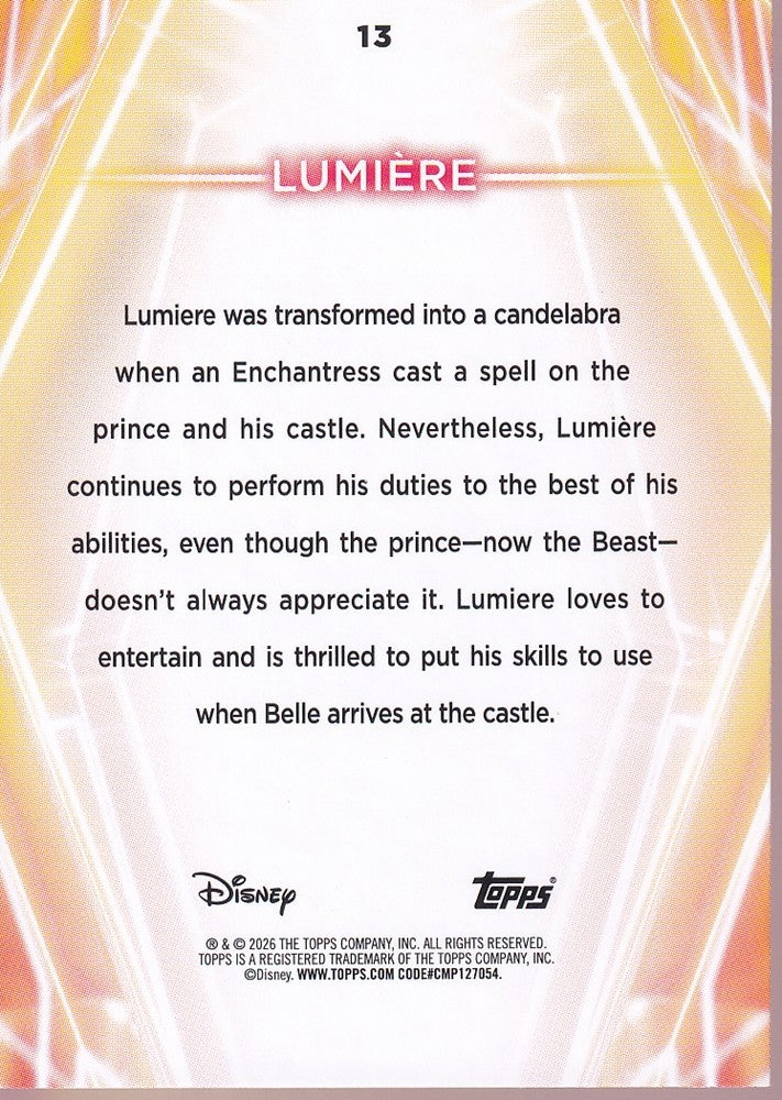 2026 Topps Disney Neon Rainbow Foil #13 Lumiere