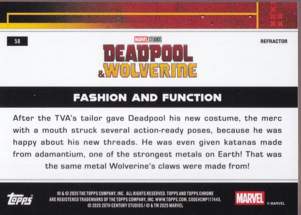2025 Topps Chrome Deadpool Refractors #58 Fashion and Function