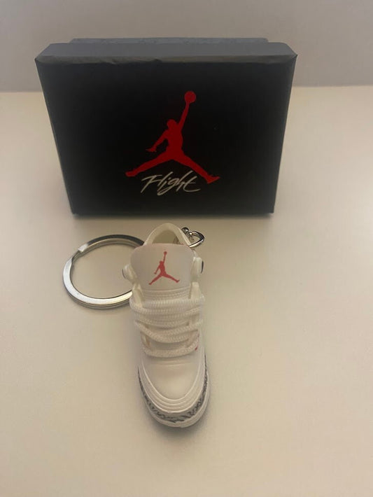AIR JORDAN 3-(WHITE CEMENT REIMAGINED)-1/6 SCALE 3D SNEAKER KEYCHAIN WITH BOX