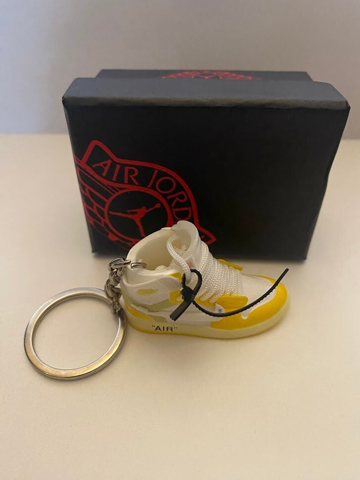 JORDAN 1 RETRO HIGH OFF-WHITE-(CANARY YELLOW)-3D SNEAKER KEYCHAIN WITH BOX