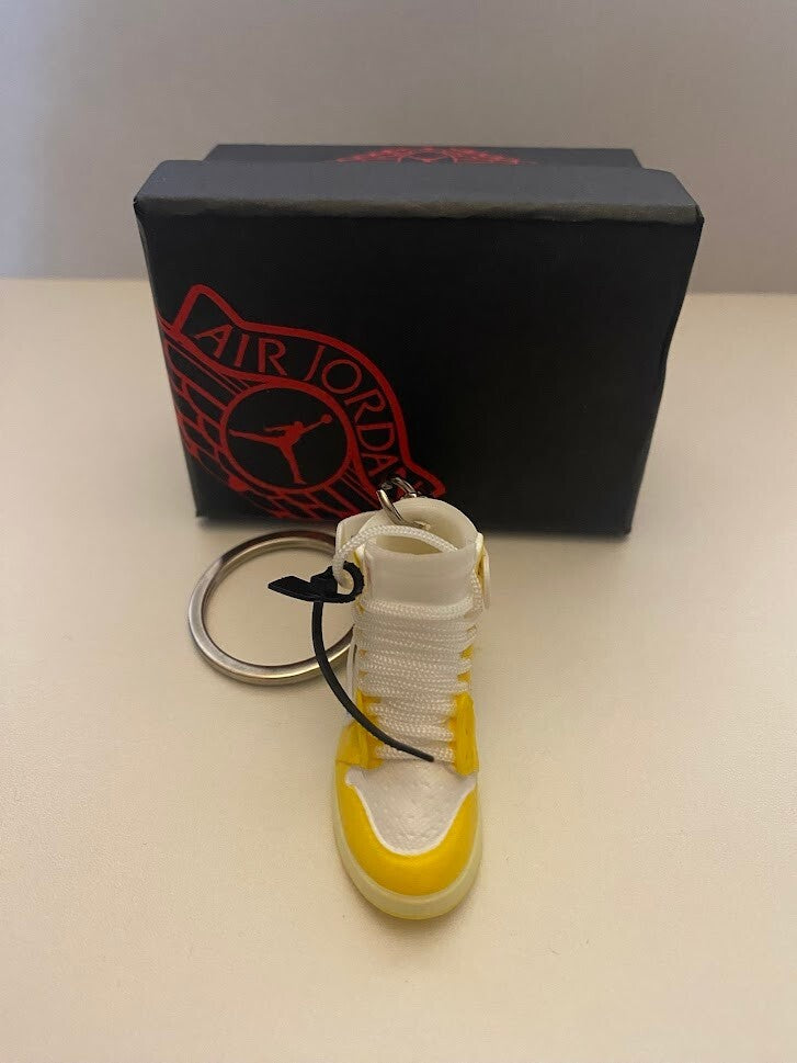JORDAN 1 RETRO HIGH OFF-WHITE-(CANARY YELLOW)-3D SNEAKER KEYCHAIN WITH BOX