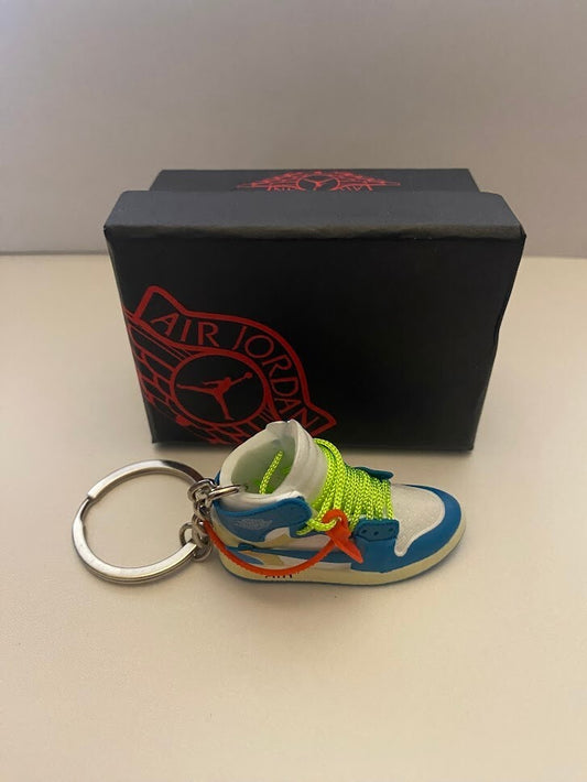JORDAN 1 RETRO HIGH OFF-WHITE-(UNIVERSITY BLUE)-3D SNEAKER KEYCHAIN WITH BOX