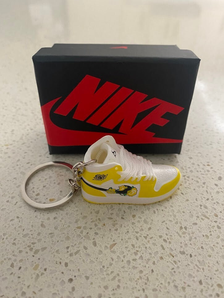NIKE AIR JORDAN 1 MID-(DYNAMIC YELLOW FLORAL)-3D SNEAKER KEYCHAIN WITH BOX