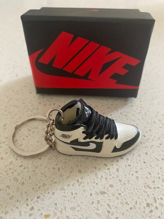 AIR JORDAN 1 MID-(WHITE BLACK)-3D SNEAKER KEYCHAIN WITH BOX