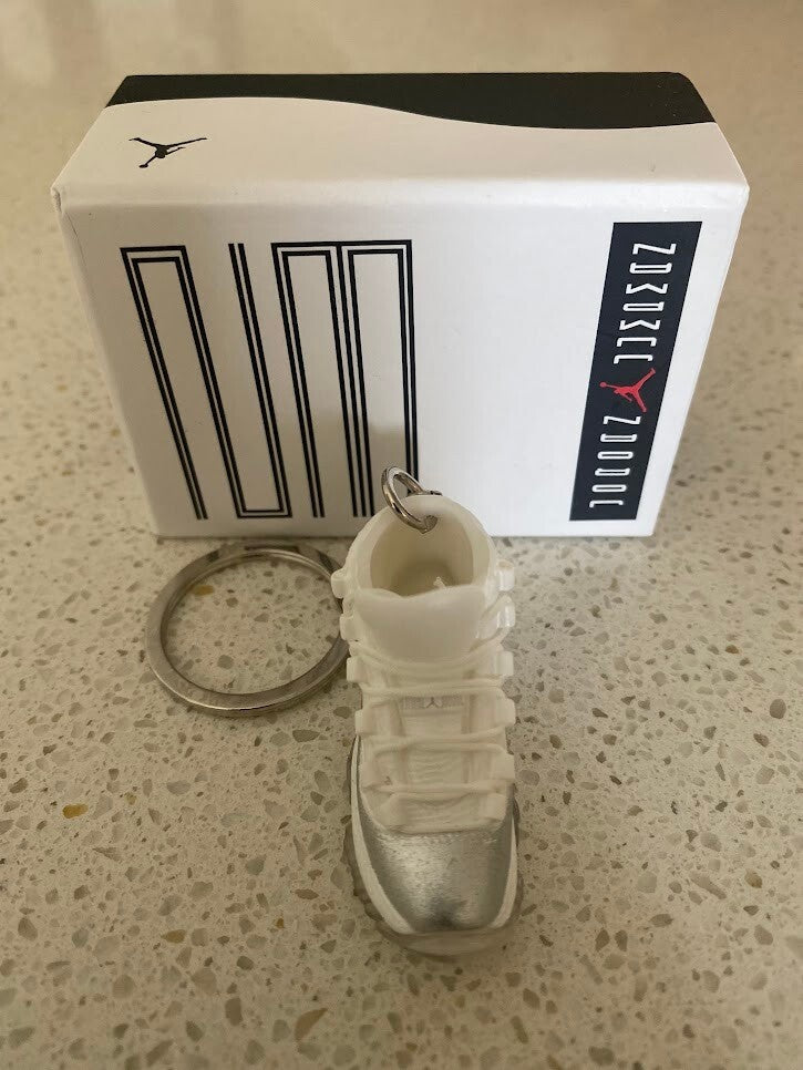AIR JORDAN 11 RETRO-(WHITE METALLIC SLV)-1/6 SCALE 3D SNEAKER KEYCHAIN WITH BOX