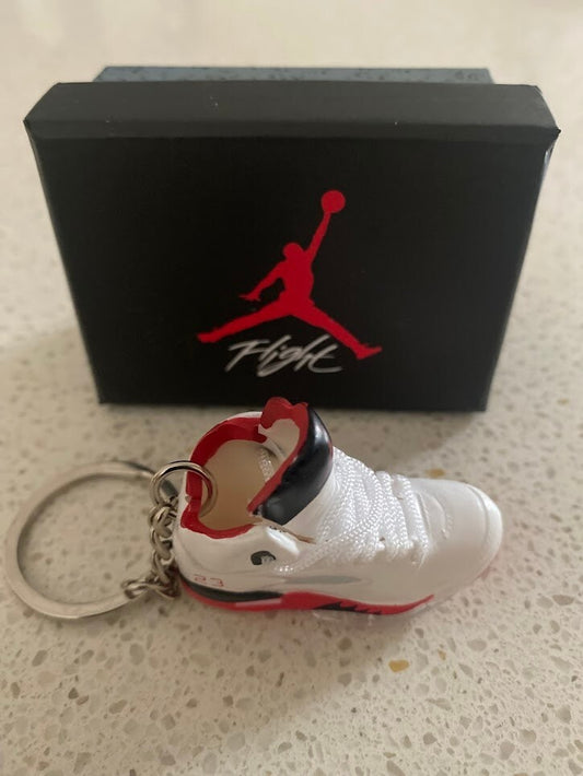 AIR JORDAN 5 RETRO-(FIRE RED BLK TONGUE)-1/6 SCALE 3D SNEAKER KEYCHAIN WITH BOX