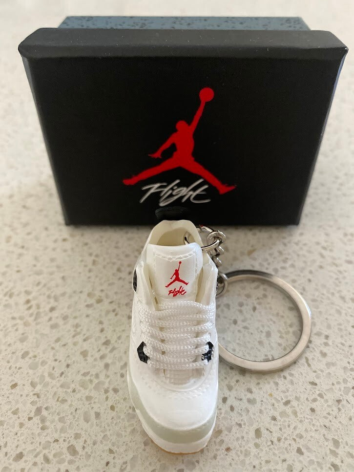 NIKE AIR JORDAN 4 RETRO SB-(WHITE BLACK)-3D SNEAKER KEYCHAIN WITH BOX