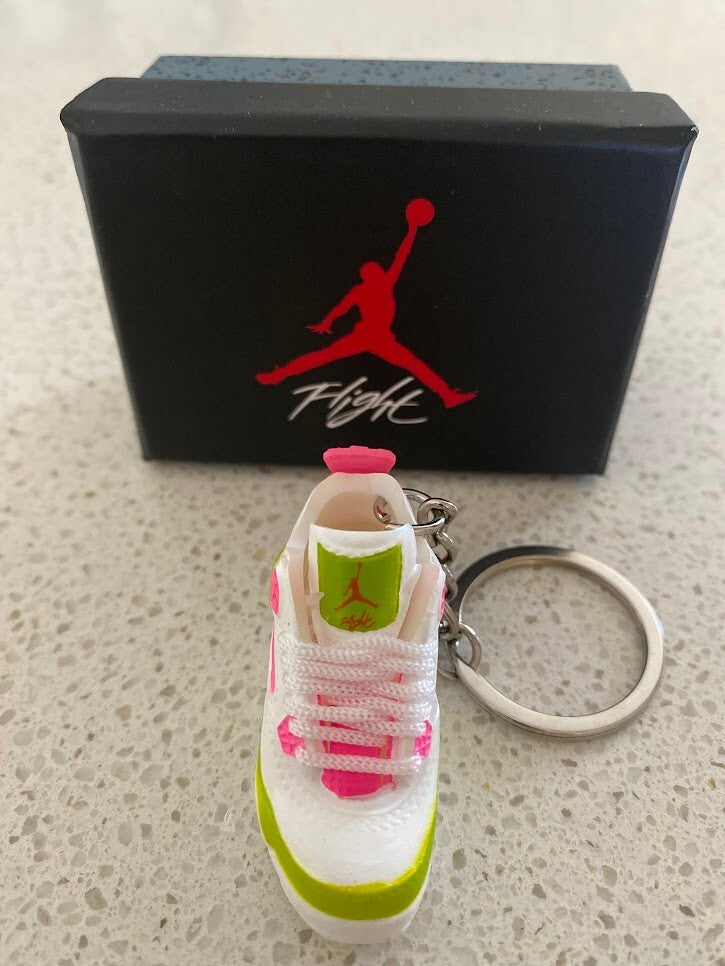 NIKE AIR JORDAN 4 RETRO-(WHITE LEMON PINK)-3D SNEAKER KEYCHAIN WITH BOX