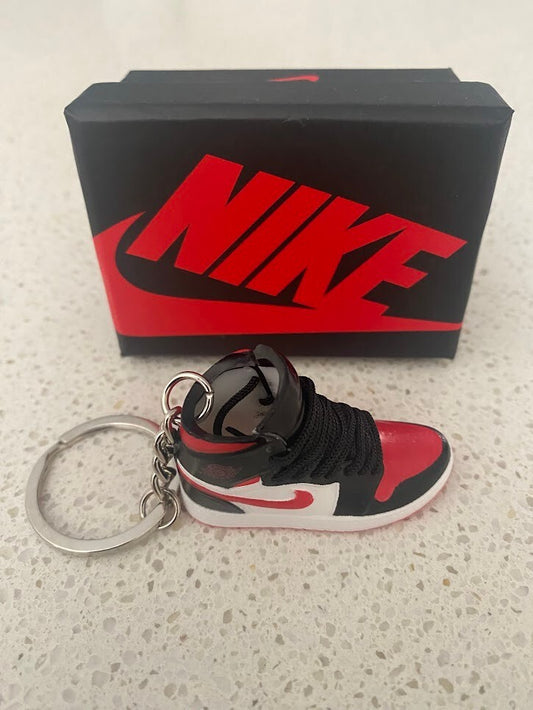 NIKE AIR JORDAN 1 MID-(WHITE BLAK RED)-3D SNEAKER KEYCHAIN WITH BOX