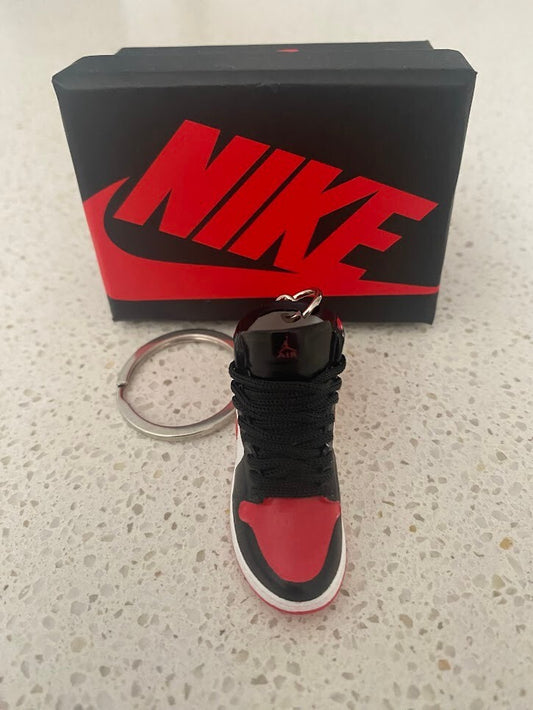 NIKE AIR JORDAN 1 MID-(WHITE BLAK RED)-3D SNEAKER KEYCHAIN WITH BOX