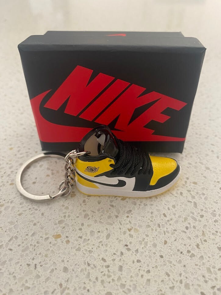 NIKE AIR JORDAN 1 MID-(YELLOW TOE BLACK)-3D SNEAKER KEYCHAIN WITH BOX