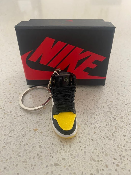 NIKE AIR JORDAN 1 MID-(YELLOW TOE BLACK)-3D SNEAKER KEYCHAIN WITH BOX