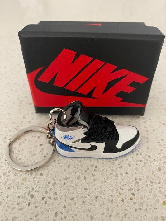 NIKE AIR JORDAN 1 MID SE-(ROYAL BLACK TOE)-3D SNEAKER KEYCHAIN WITH BOX