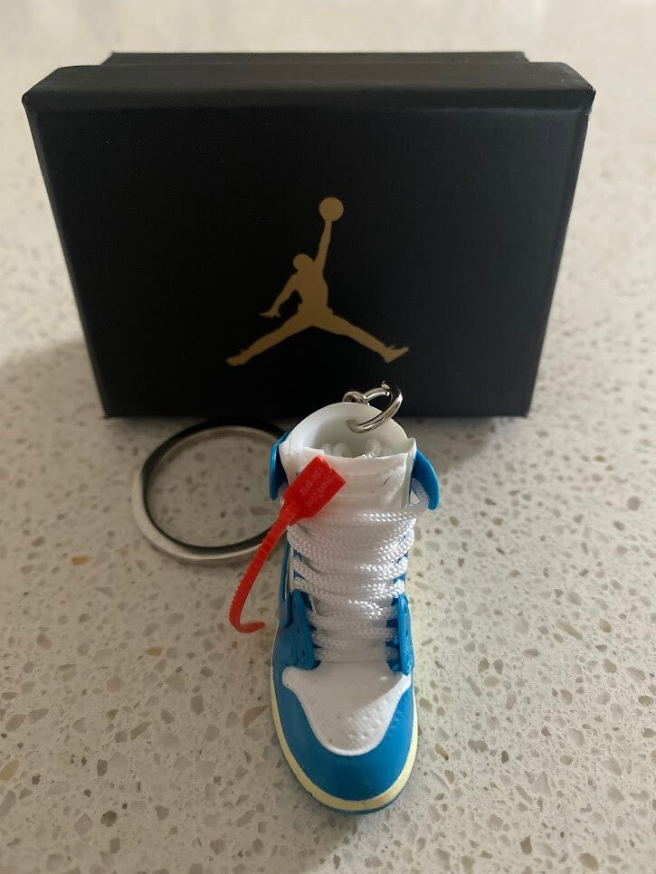 JORDAN 1 RETRO HIGH OFF-WHITE-(UNIVERSITY BLUE)-3D SNEAKER KEYCHAIN WITH BOX