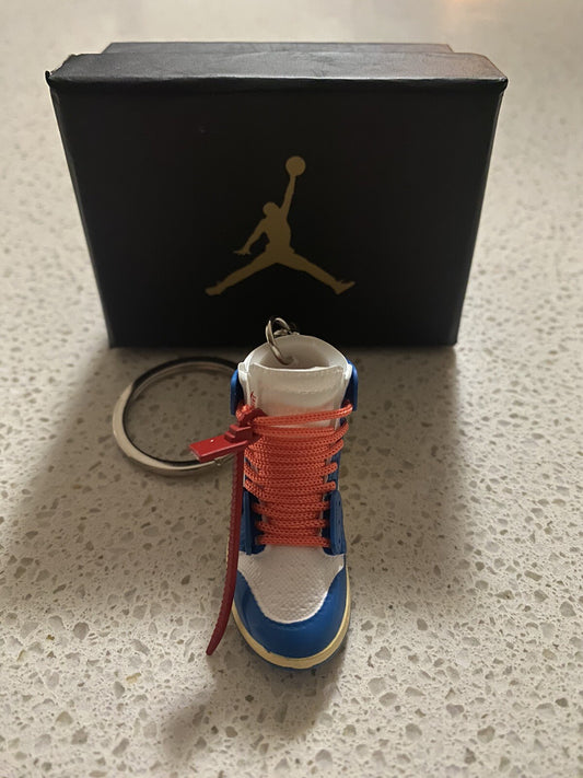 JORDAN 1 RETRO HIGH OFF-WHITE-(UNIVERSITY BLUE)-3D SNEAKER KEYCHAIN WITH BOX
