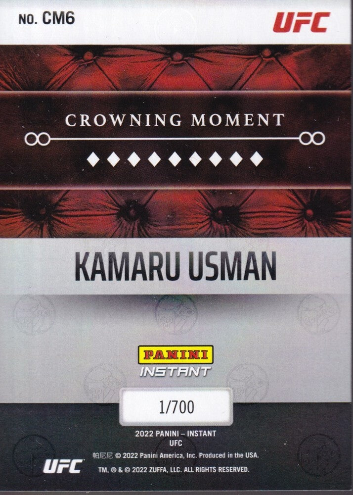KAMARU USMAN-NO.CM6 (CROWNING MOMENT) 2022 PANINI INSTANT UFC TRADING CARD