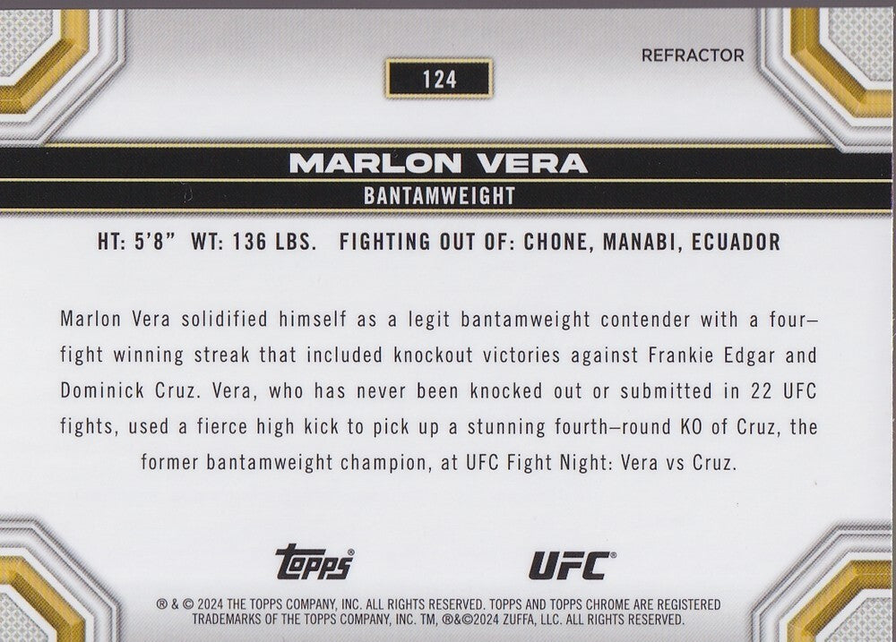 MARLON VERA-NO.124-CHROME REFRACTOR CARD-2024 TOPPS CHROME UFC